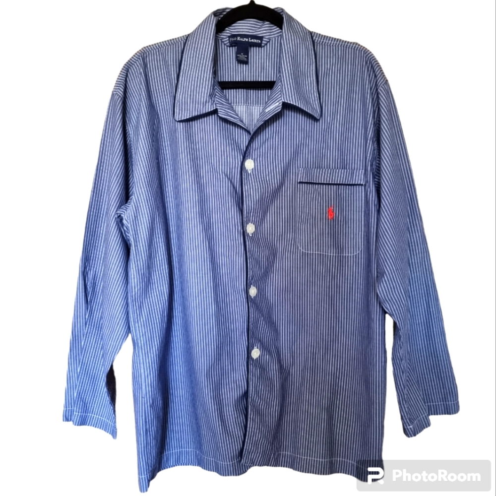 Polo Ralph Lauren Men's blue/white  loungewear pajama button down top size M